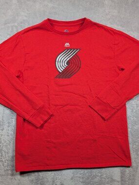 Portland Trail Blazers Majestic T Shirt Womens Size Large Red Basketball NBA